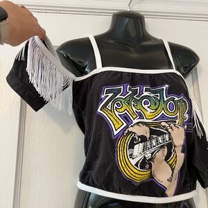 New never worn handmade vintage ZZ Top Graphic Crop Top with Fringe